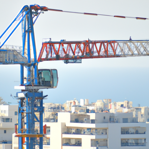 מבט אווירי של מנוף ההרמה בבת ים, כשברקע הנוף העירוני.