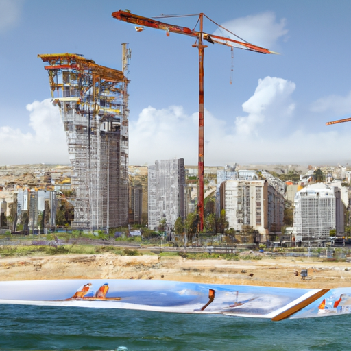 עיבוד אדריכל לפרויקט פיתוח עתידי בבת ים, בתמיכת מנוף ההרמה.